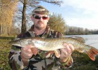 Brochet d'automne pris sur un étang de 22 har en bordure toujours a vue 